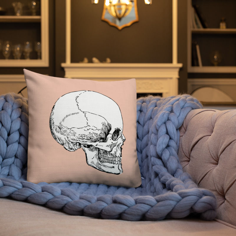 Skullington Throw Pillow with Knit Blanket