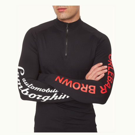 Product copy for a men's swimwear rash guard by Orlebar Brown and Automobili Lamborghini. Written by Sabina Campbell copywriter.