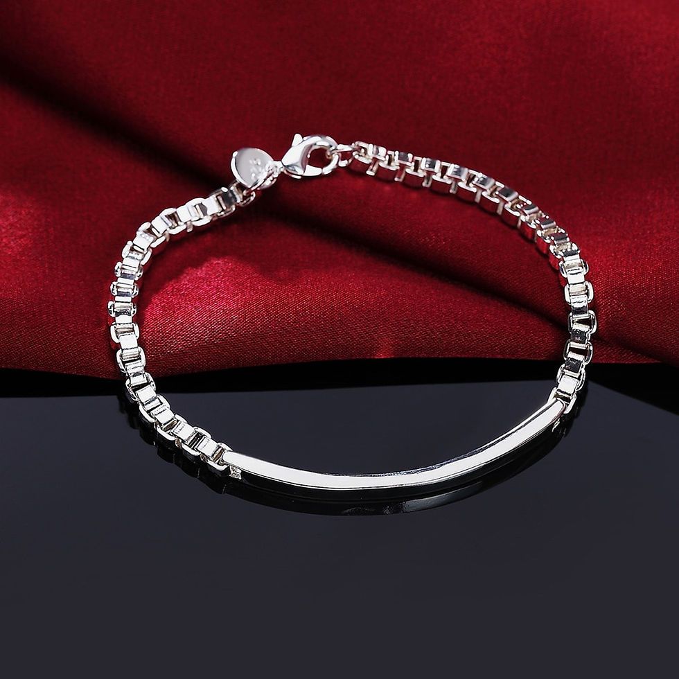 Miniature : 925 Sterling Silver Classic Flat Sideways Chain Bracelets for Women Men's