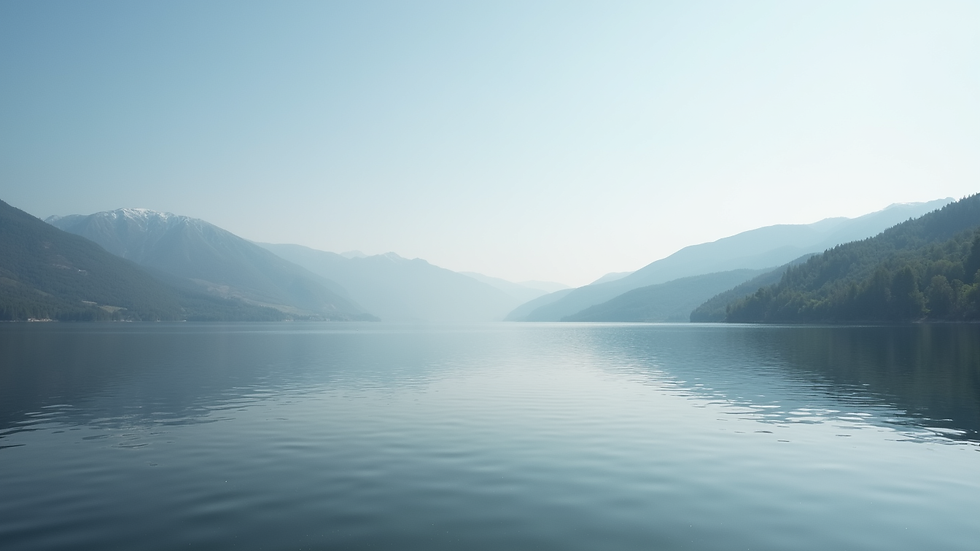 Wide angle view of Wular Lake with calm water and surrounding hills