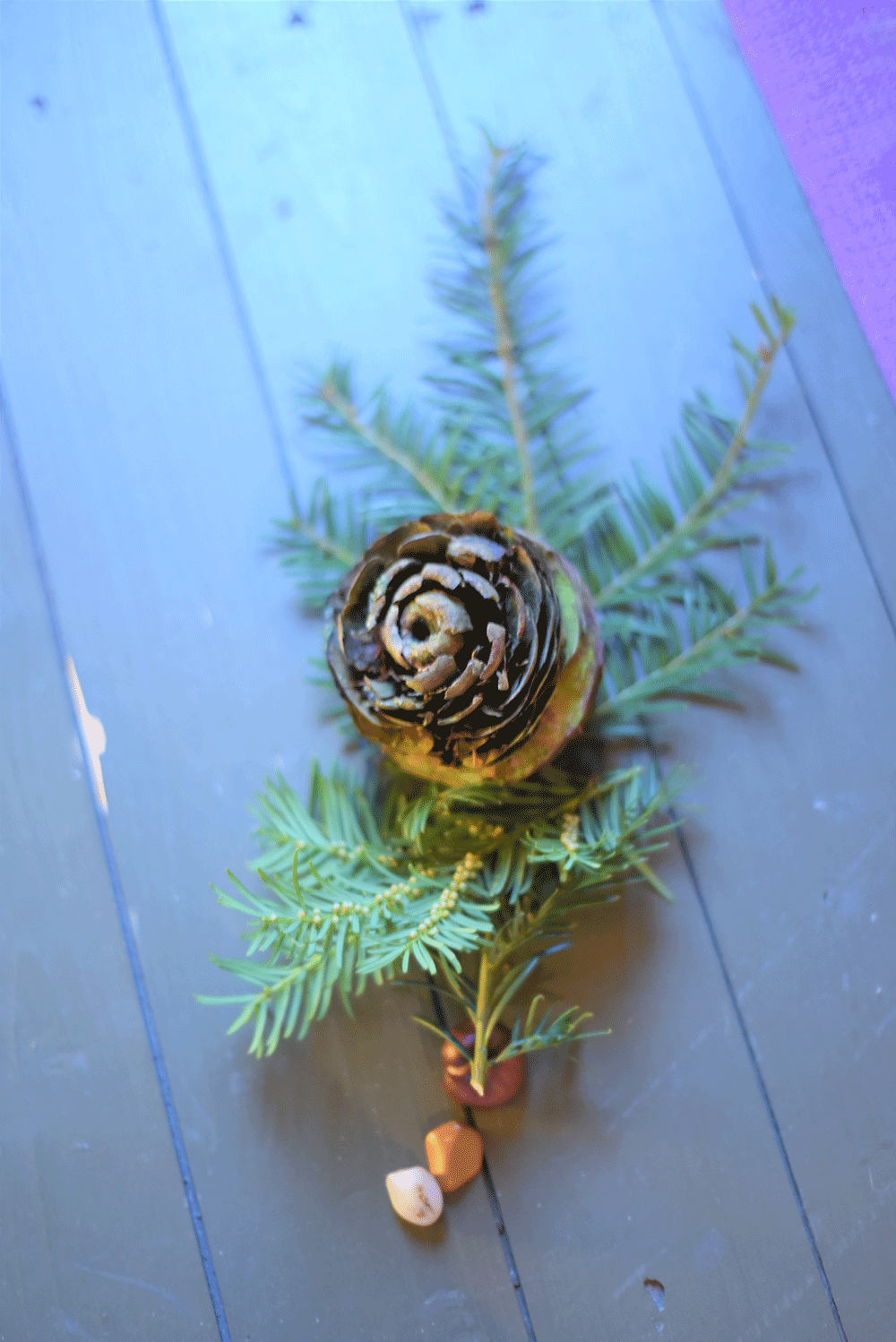 The Retreat held at Tofte Manor on 21st December was magical. Held in the Sanctuary, a hexagonal building set in the woodlands beside the labyrinth, the inside has beautiful geometric wire designs hanging from the ceiling. After meeting and greeting and having a warming drink and much laughter, everyone worked in pairs during the yoga session. Working back to back, the participants were gently led to trust and support each other physically. Within minutes everyone was in tune and moved beautifully together. Whilst it was still light, we went outside to appreciate the wonderful setting and forage for natural foliage to add to the head wreaths. Refreshed, buzzing with the outdoor activity, the group had drinks and settled down to make their beautiful head wreaths. Lunch of home made spiced root vegetable soup and hunks of bread with mulled wine seem to re-energise the body! We read extracts and poems and discussed what winter meant to us, what we wished for ourselves. Notes of negativity were written. Dark descended, candles were lit and we trooped out under the moonlight to walk the labyrinth, always a very emotional experience. Each person manifested plans for the future as they walked deep in thought. The firepit was lit, drums gathered. The notes of negativity were ceremoniously burnt on the fire along with rosemary for remembrance. A drumming circle set up a rhythm and we sat by the fire as the sky became clear and velvety black. Back in the Sanctuary, a circle was formed and thanks were given that such a wonderful group of people had spent precious time together appreciating the positivity for change and growth of Winter!