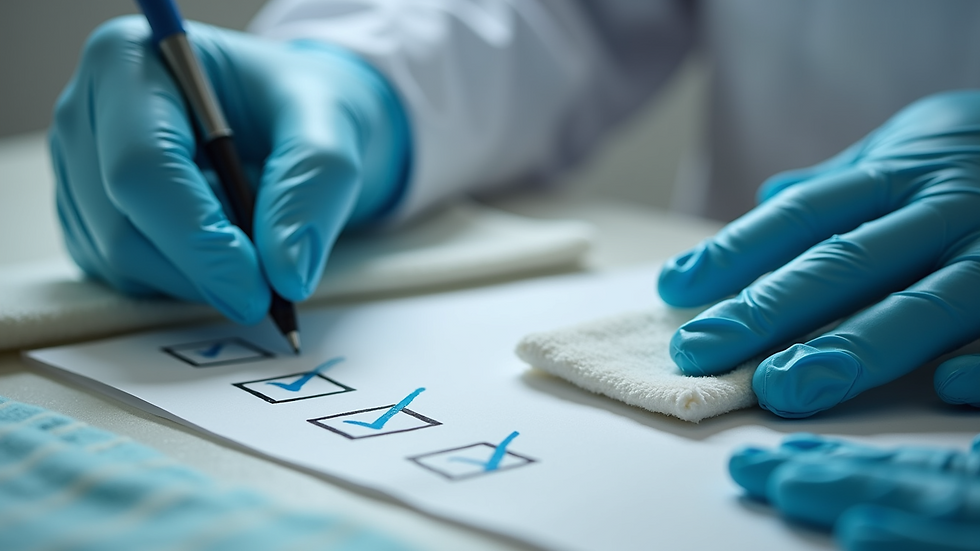 Close-up view of a cleaning checklist being marked off