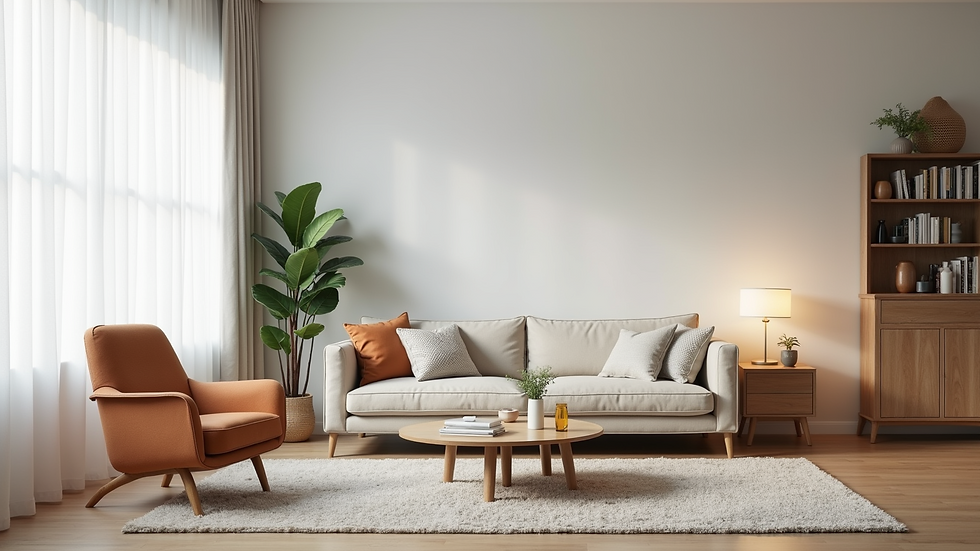 High angle view of a living room being cleaned during a move-out service