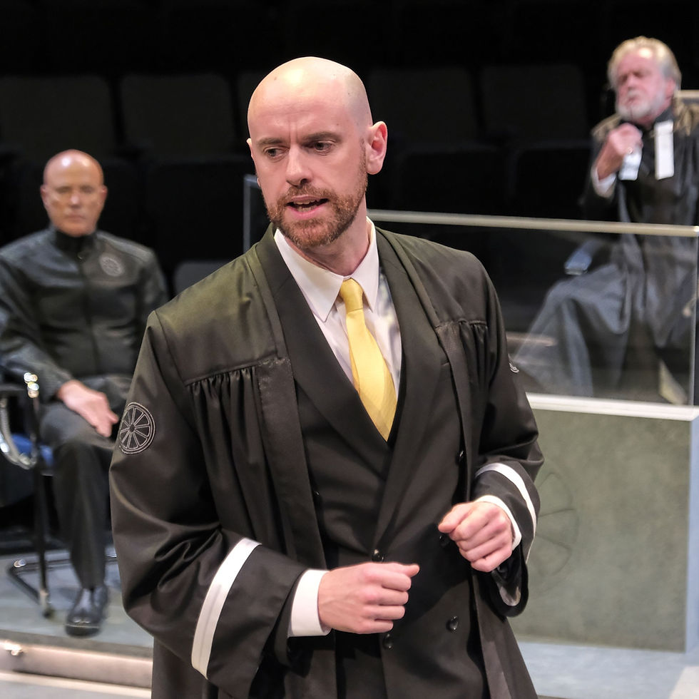 Leigh Symonds, Hayden Wood and Russell Richardson in The Trial Of Romeo Oscar at the Stephen Joseph Theatre, Scarborough (Tony Bartholomew)