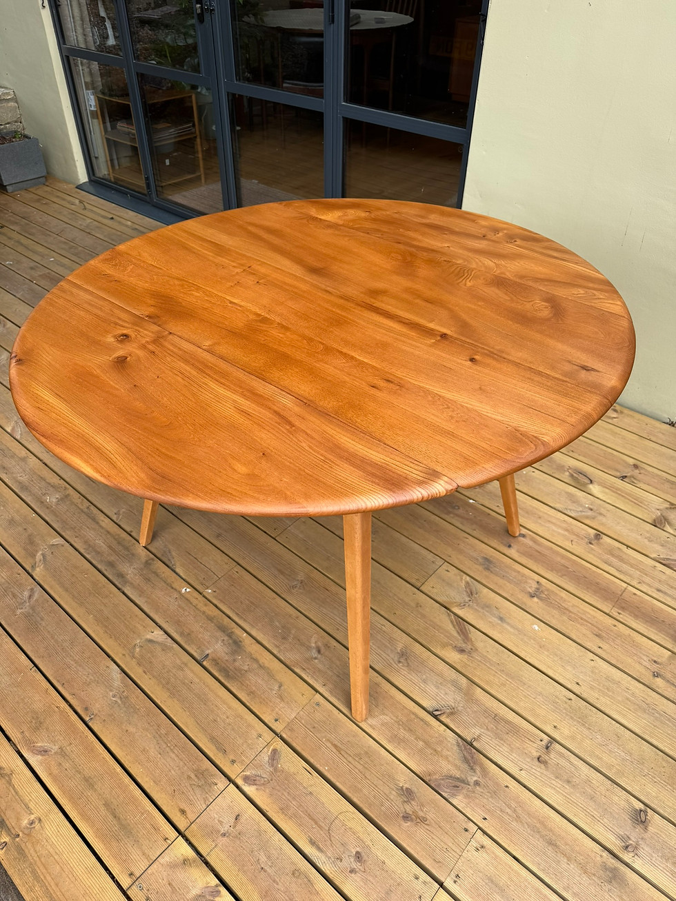 Thumbnail: Refurbished MCM ERCOL Drop-Leaf Round Blonde Dining Table
