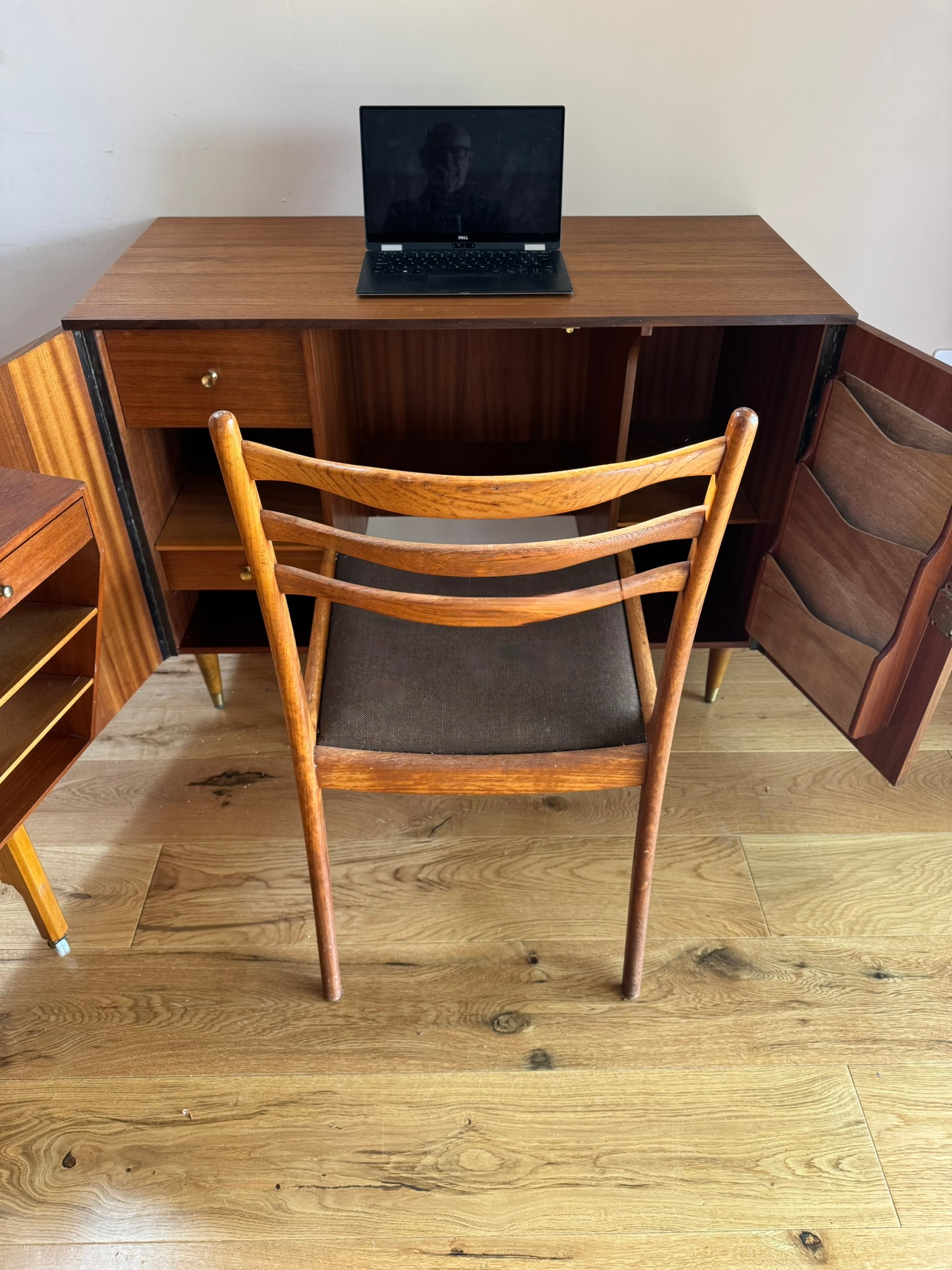 Mid Century fold out desk, ‘office in a box’, 1960s Teak, by Newcraft of England