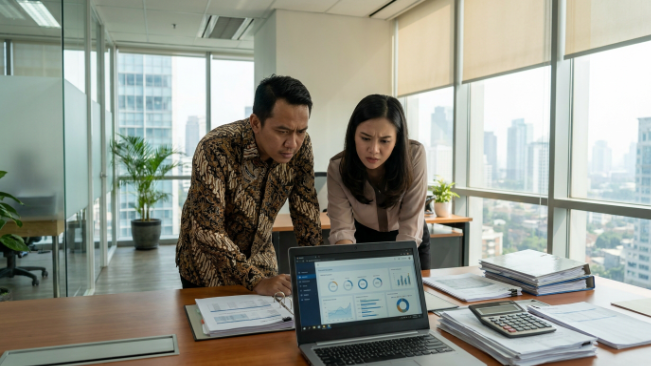 Ilustrasi pemilik bisnis dan tim finance memahami apa itu Coretax untuk kelancaran pelaporan pajak
