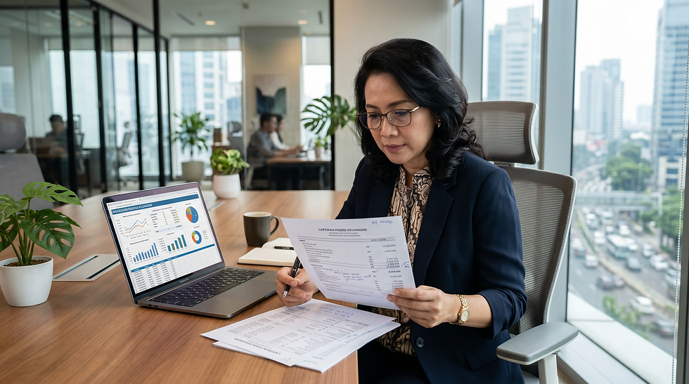 laporan posisi keuangan untuk pemilik bisnis di kantor modern