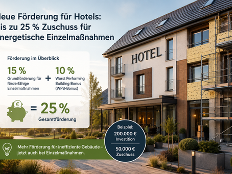 Neue Förderung für Hotels: Bis zu 25 % Zuschuss für energetische Einzelmaßnahmen möglich