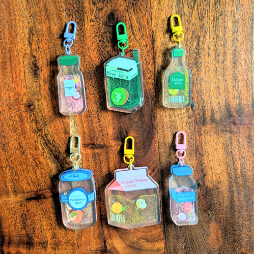 Asia Juice Keychain with Liquid Glitter | NMC Design Studio