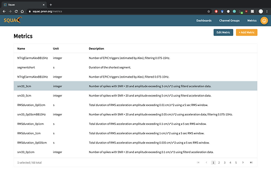 working version - metrics page with one selected