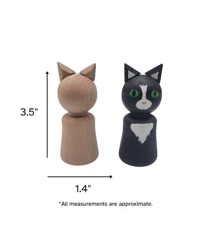 3 Unfinished Wood Peg Cat Doll Animals | InkandTrinketKids