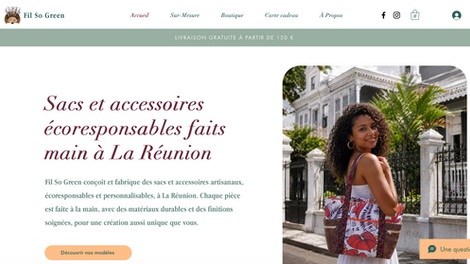 Page d’accueil de la boutique en ligne Fil So Green, sacs et accessoires écoresponsables faits main à La Réunion