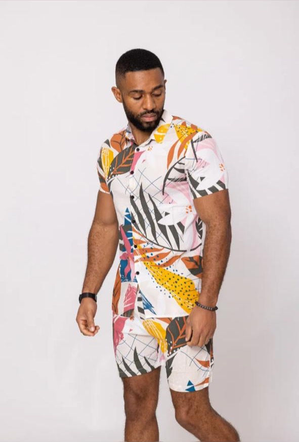Ensemble short & chemise à fleurs multicolore