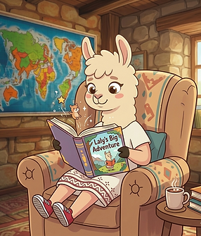 Laly llama reading a book