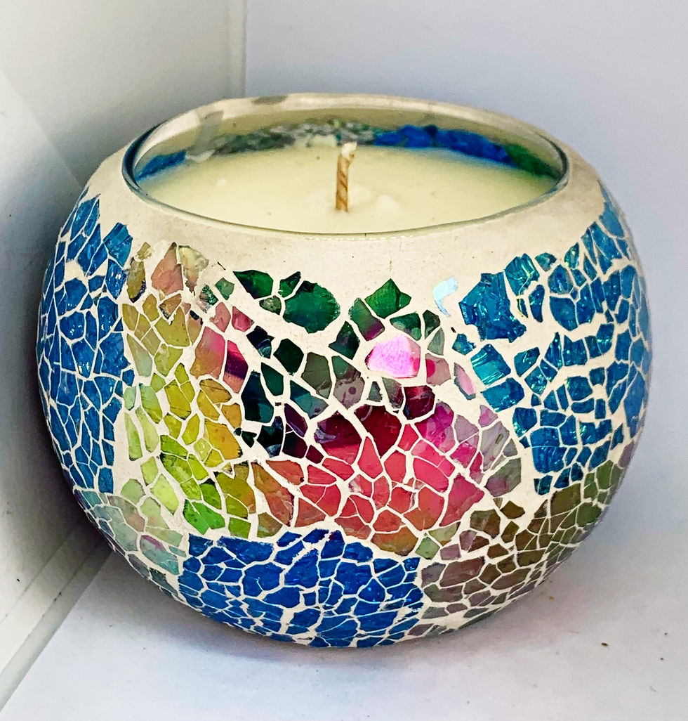 Thumbnail: Large Mosaic - Sparkling Rainbow Crackle Candle