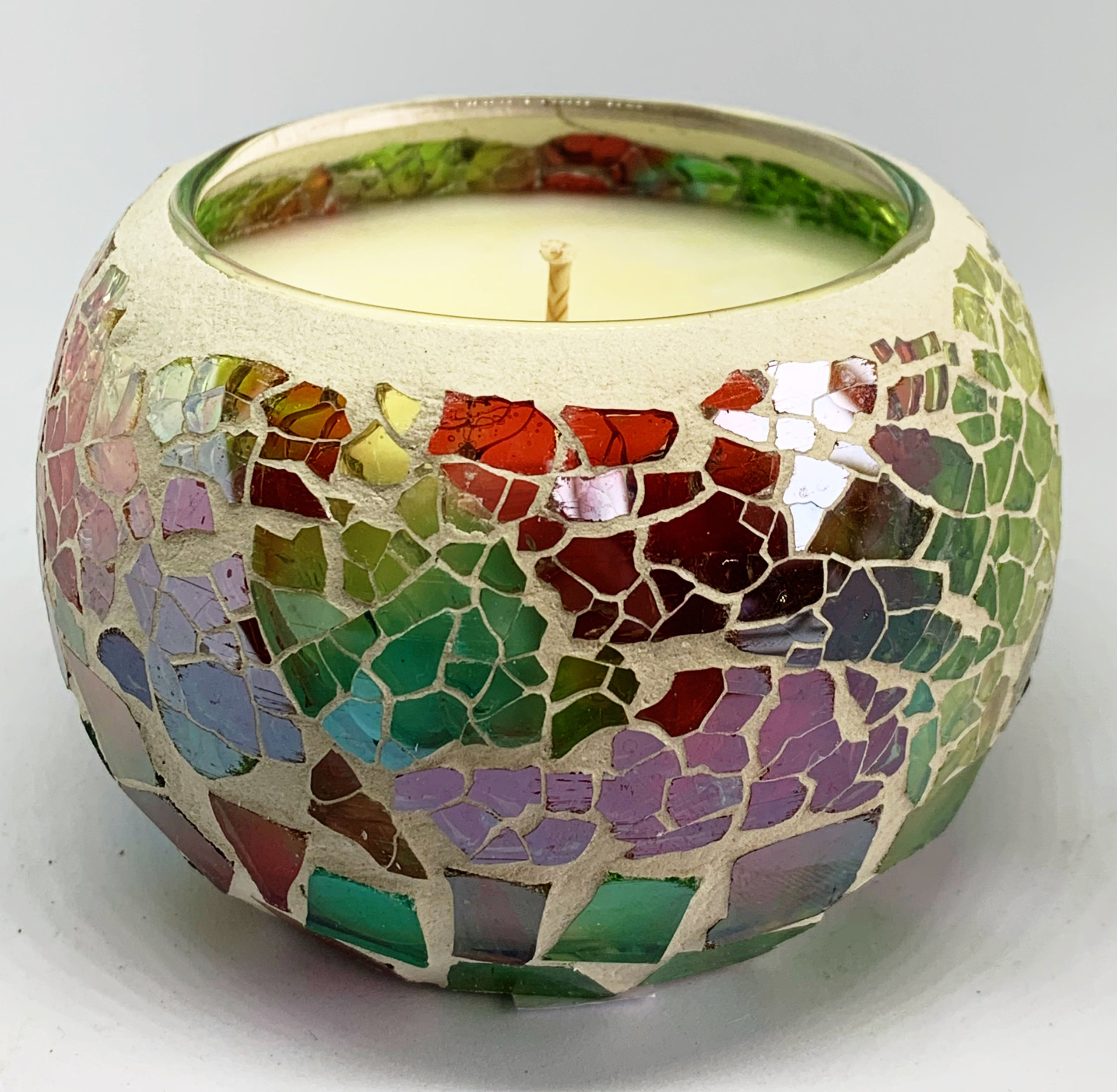 Large Mosaic - Emerald Green & Pink Kaleidoscope Crackle Candle