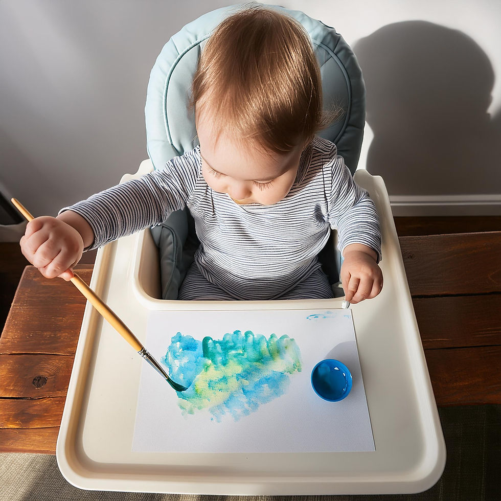 baby water painting high chair play idea
