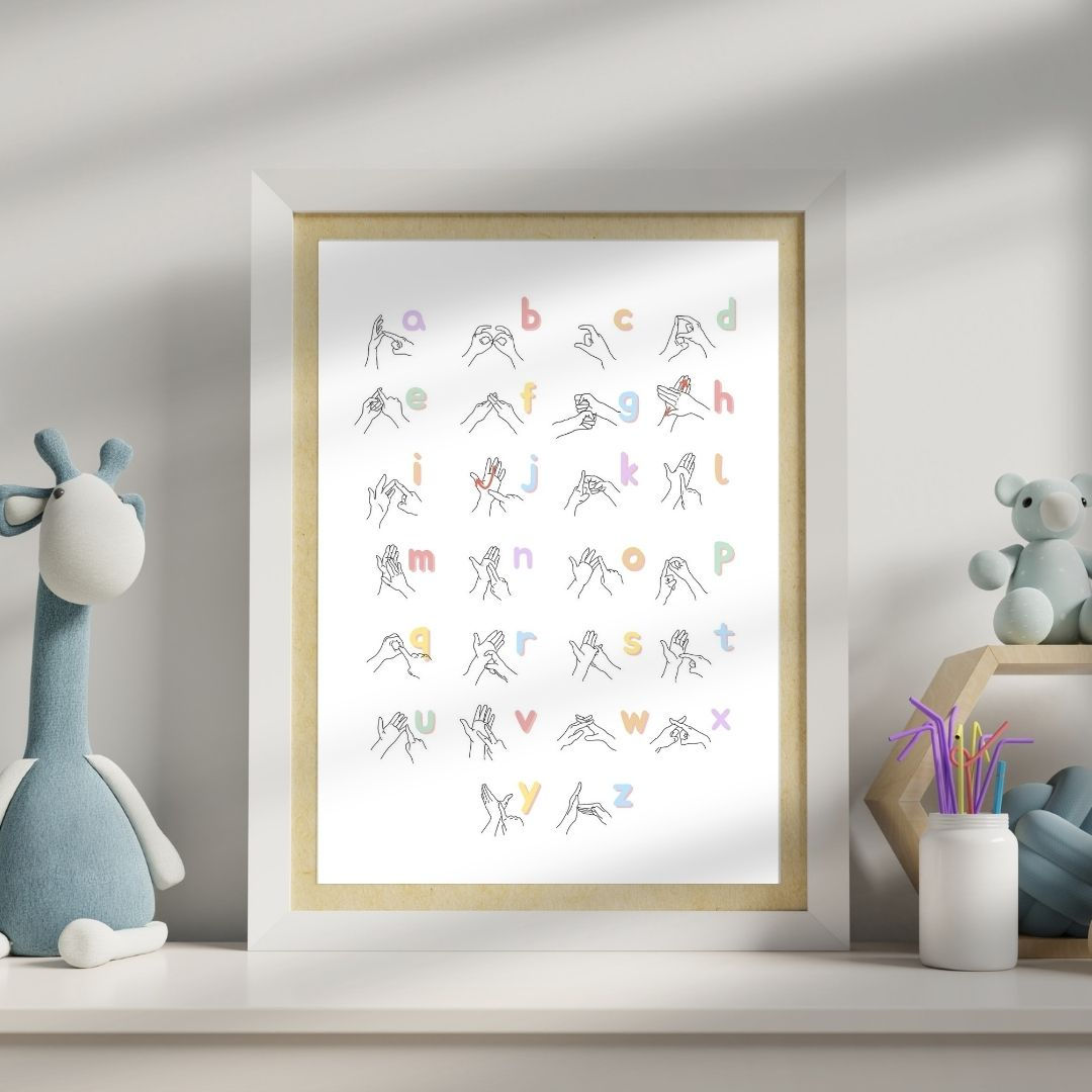 Pastel BSL Lower Case Alphabet Poster - British Sign Language Print