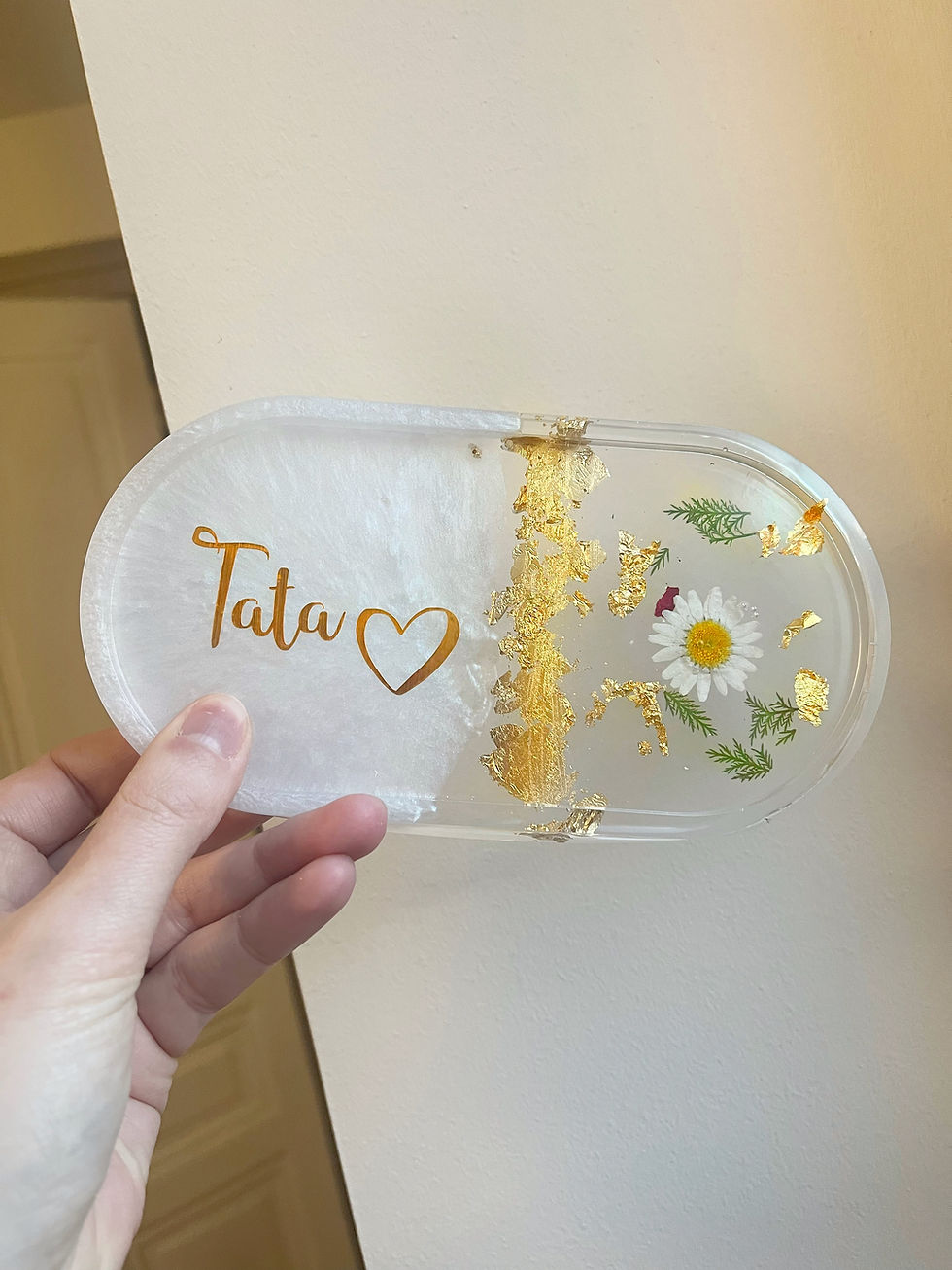 Miniature : Plateau vide-poches blanc nacré I Coupelle à bijoux en résine