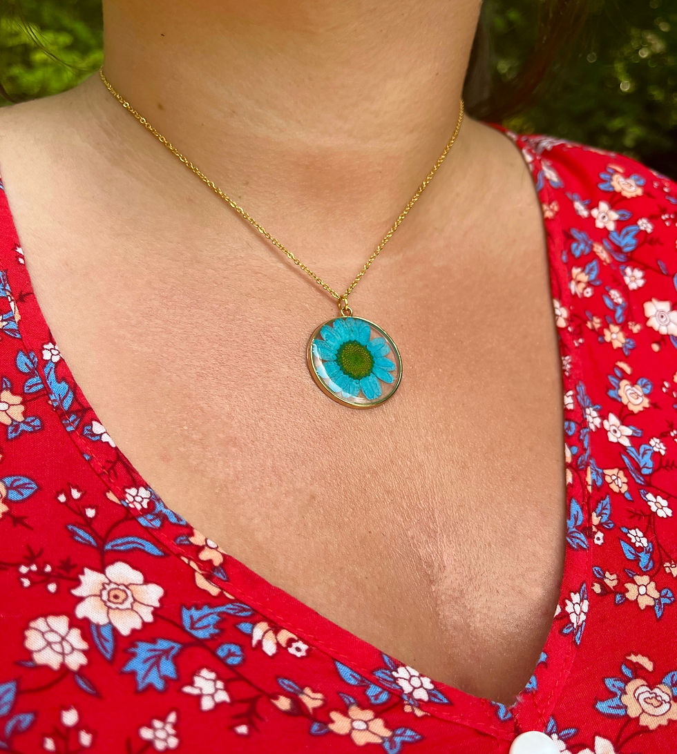 Miniature : Collier Marguerite Bleue Séchée - Chaîne en Acier inoxydable