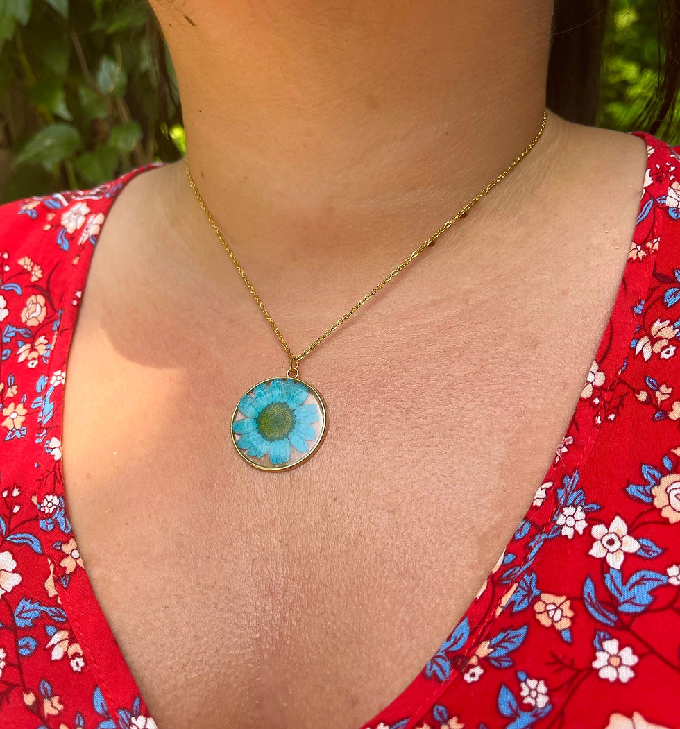 Miniature : Collier Marguerite Bleue Séchée - Chaîne en Acier inoxydable