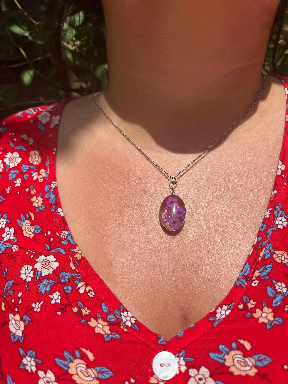 Miniature : Collier Vraies Fleurs Violettes - Chaîne en Acier inoxydable