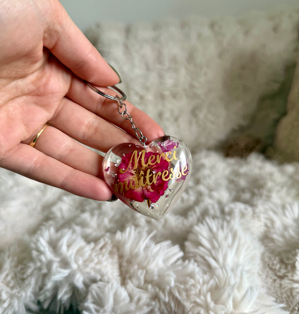 Miniature : Porte-clés coeur fleuri - Merci maîtresse