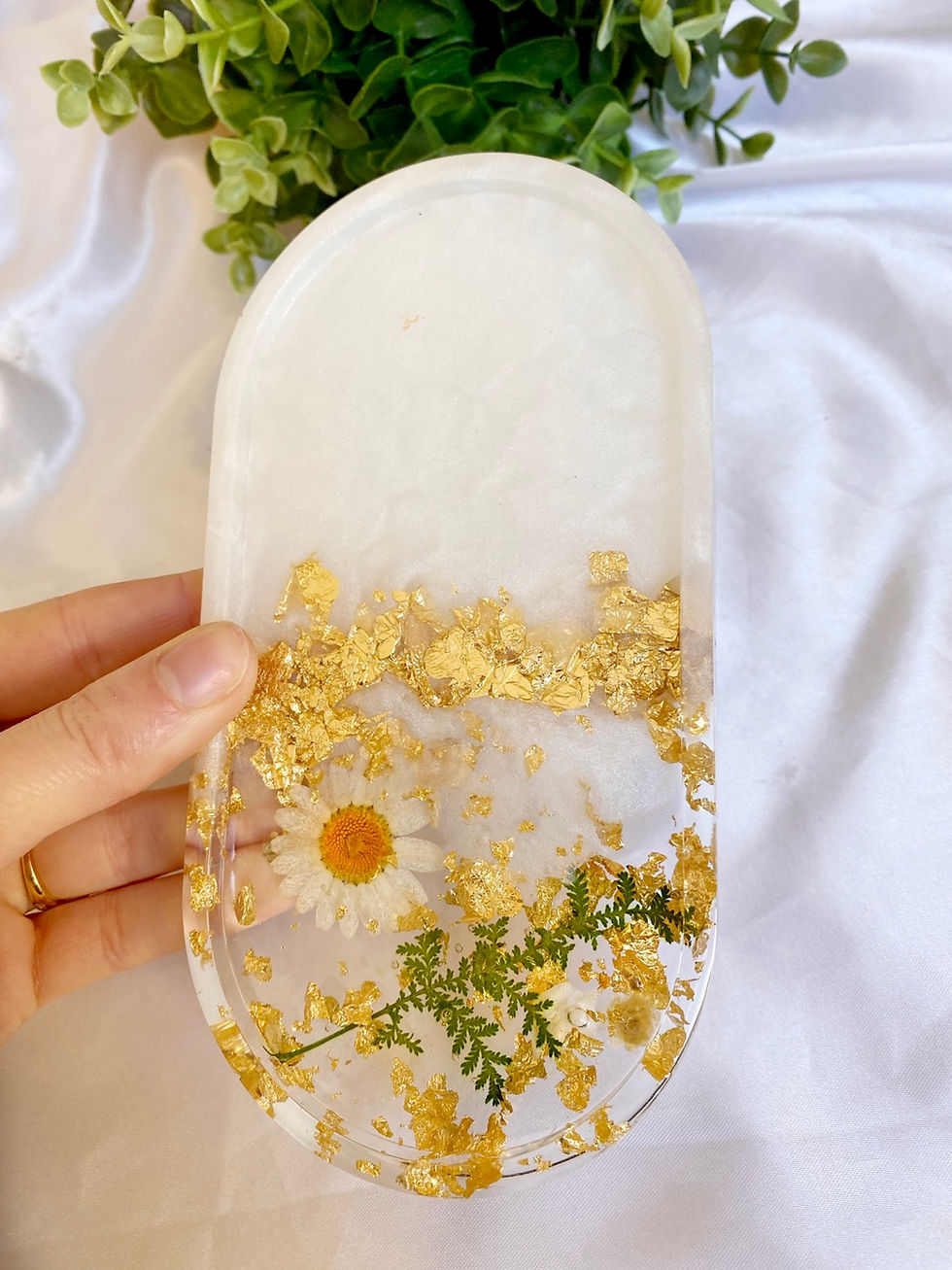 Miniature : Plateau vide-poches blanc nacré I Coupelle à bijoux en résine