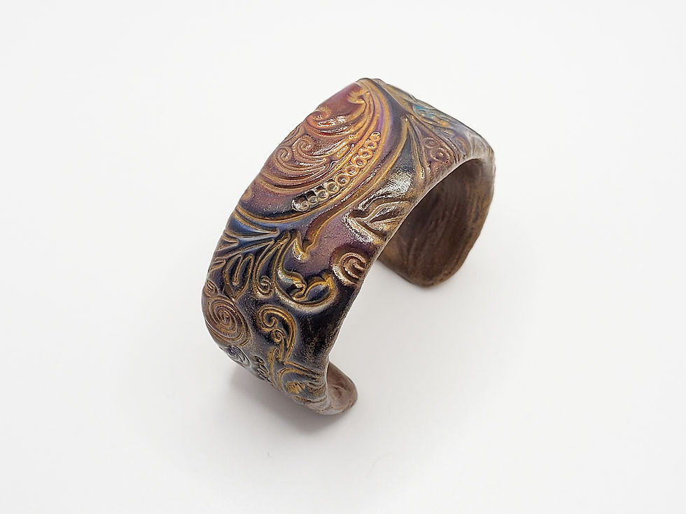 Floral Cuff Bracelet, Dark Blue and Purple with Gold Accents