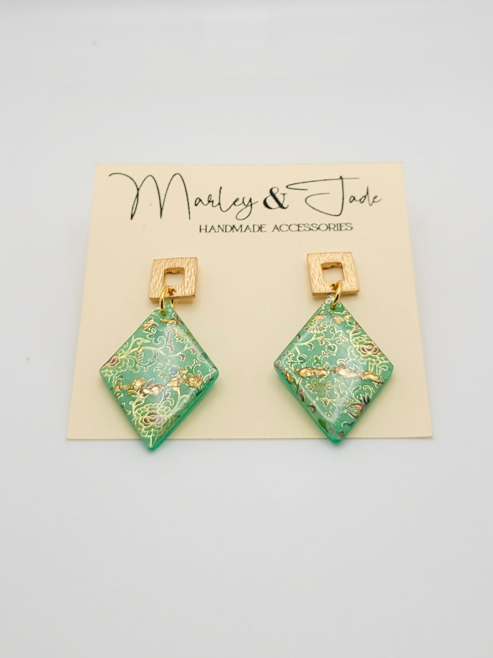 Seafoam Green Floral and Gold Earrings
