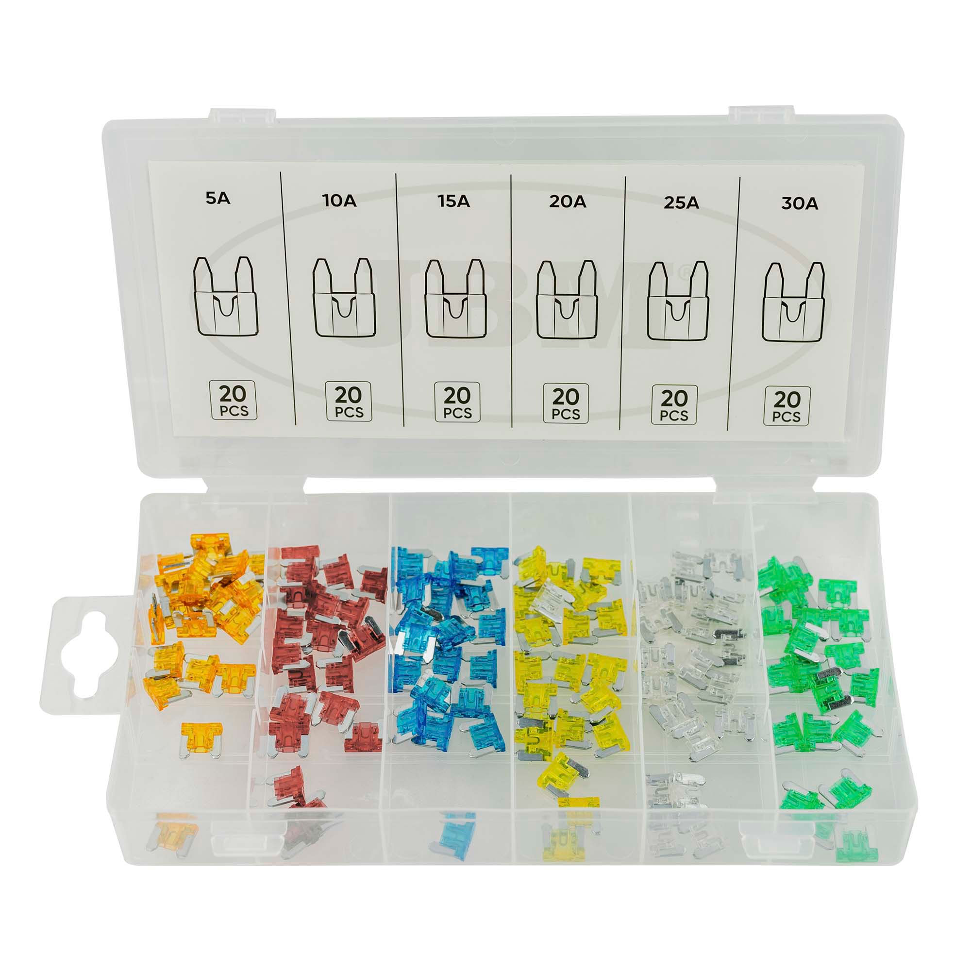 Caixa de Mini Fusíveis 5A-30A 120 Peças 53380 JBM