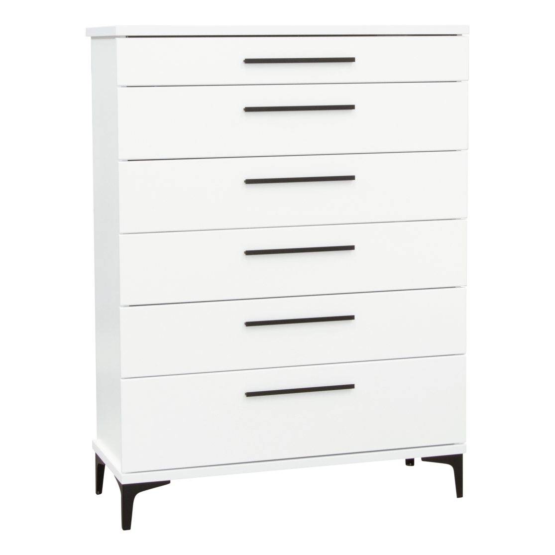 Fresh white bedroom furniture with black or chrome hardware Platform