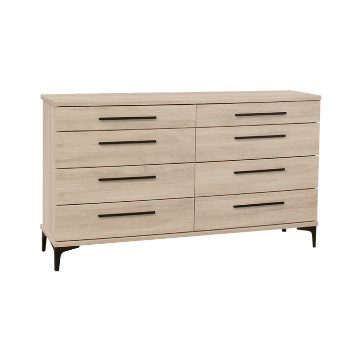 Subtle pale oak bedroom furniture with black or chrome hardware