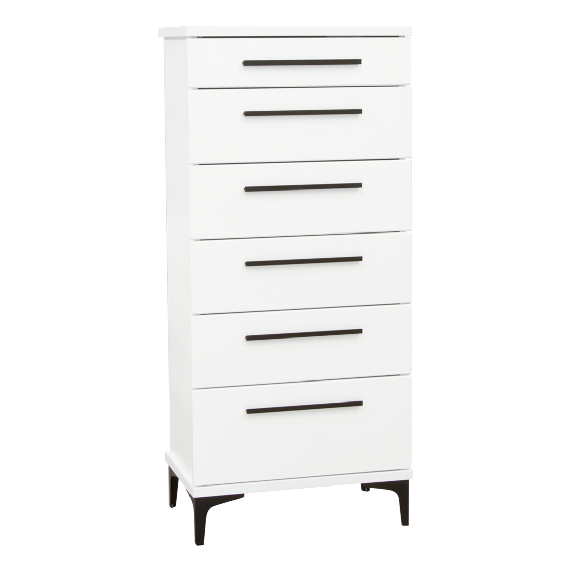 Fresh white bedroom furniture with black or chrome hardware Platform