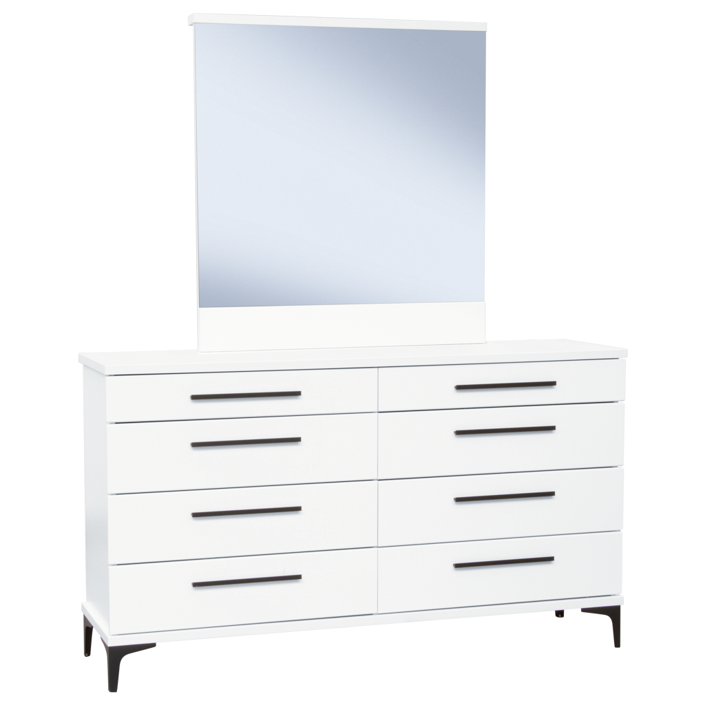 Fresh white bedroom furniture with black or chrome hardware Platform