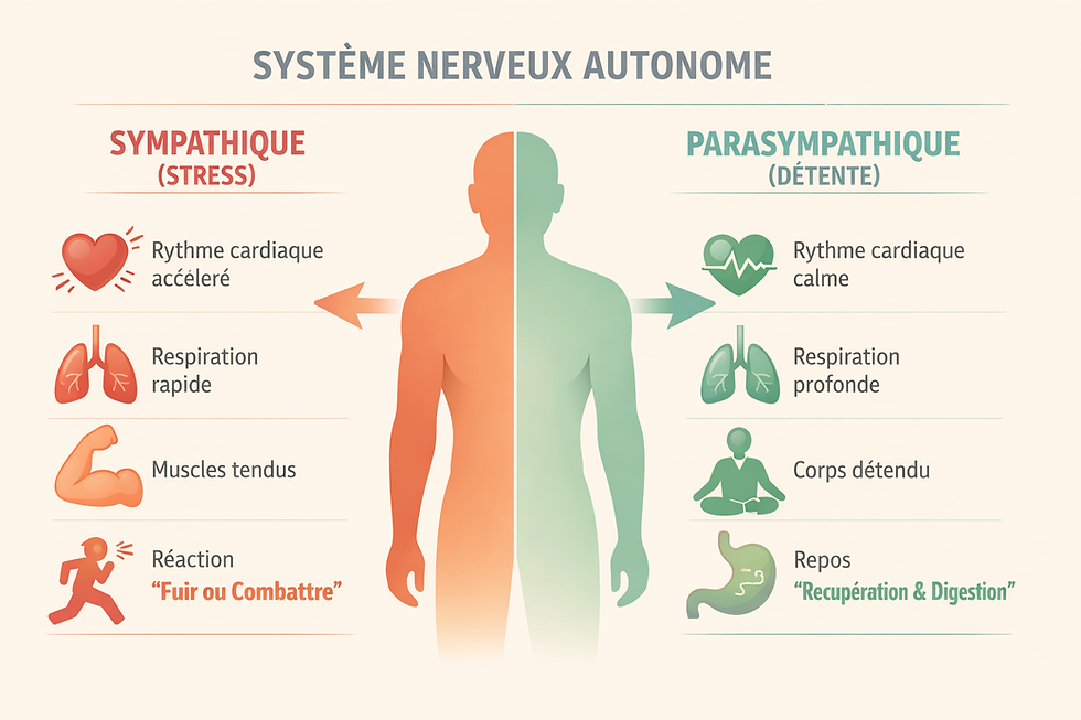 Illustration du système nerveux autonome et de la circulation d'énergie vitale dans le corps humain