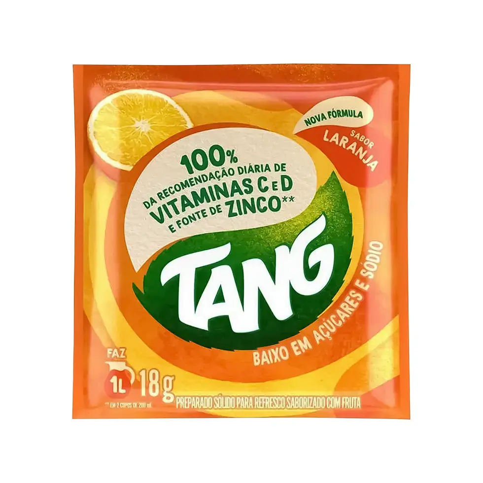 Thumbnail: Tang powdered drink mix in orange flavor, 18g sachet, orange packaging with sliced orange.