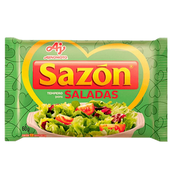 Thumbnail: Sazon Saladas seasoning packet by Ajinomoto, featuring a bowl of fresh green salad on the packaging, made to enhance the flav