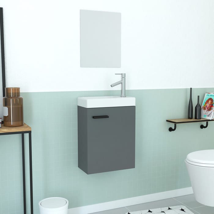 Miniature : Meuble lave-mains complet à suspendre 1 porte AURLANE SWEET Gris