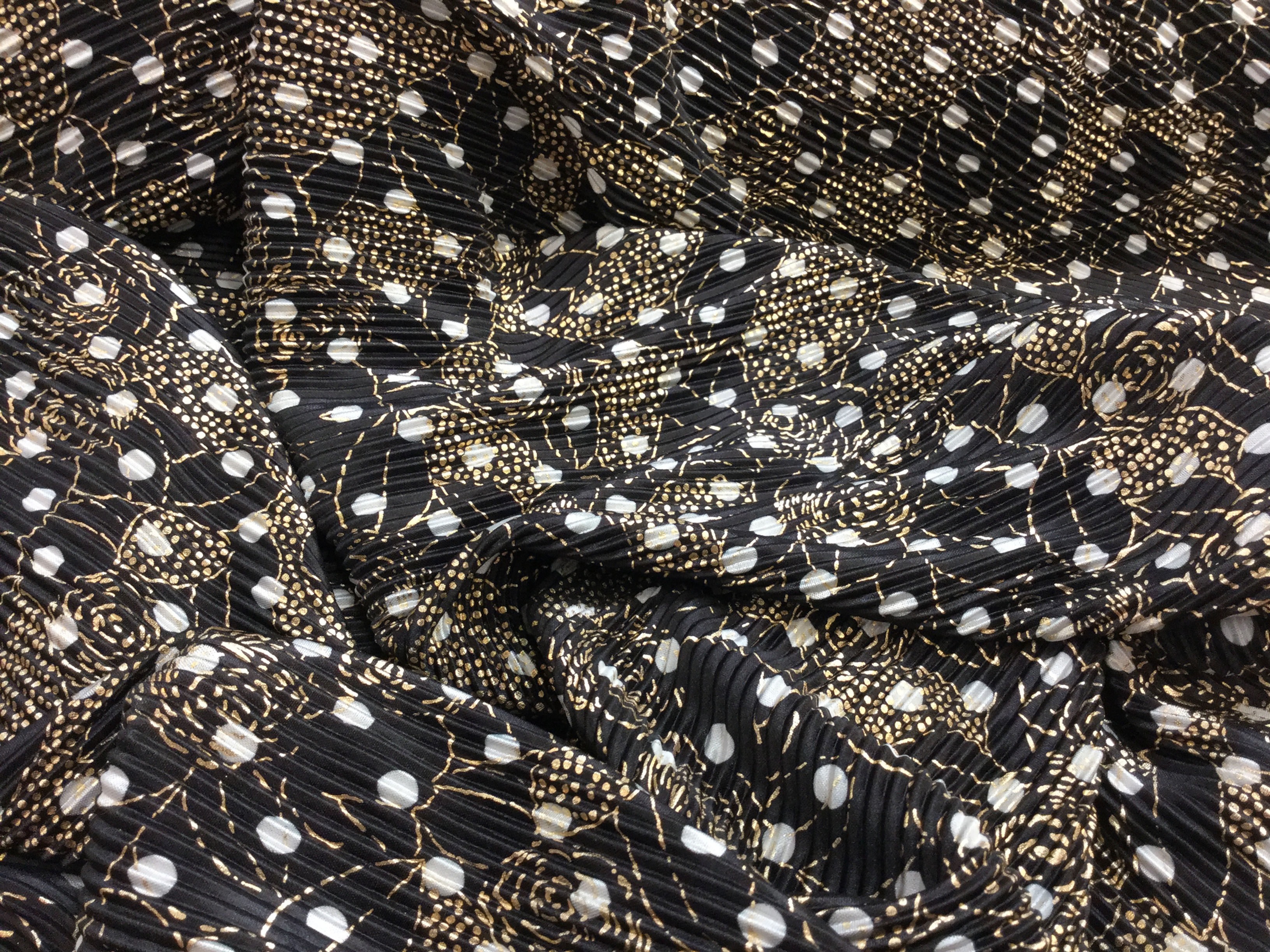 Black Background Metallic Thread Pleated   Fabric 45" wide 2 yard minimum