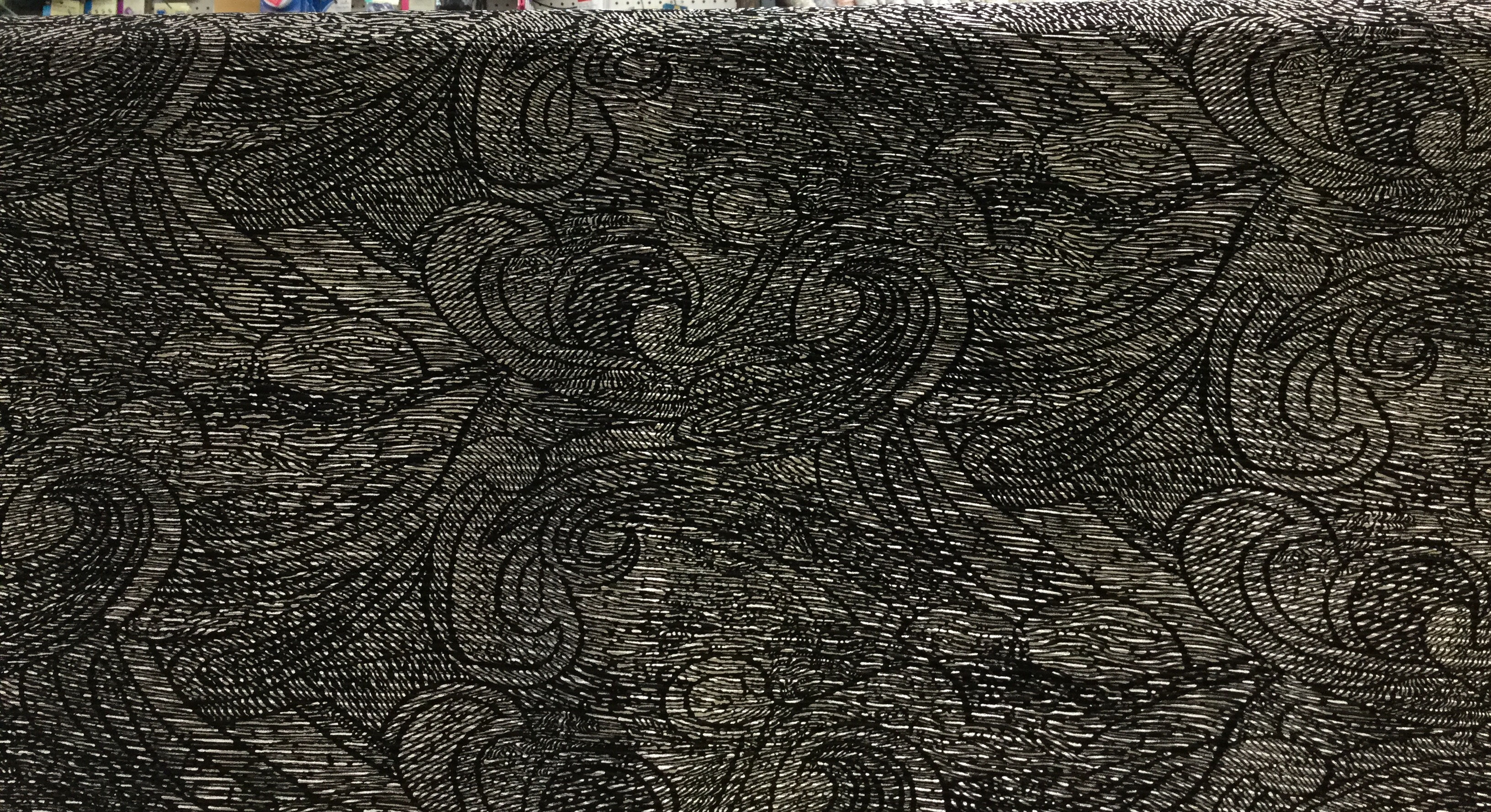 Black Pattern on Pleated   Fabric 45" wide 2 yard