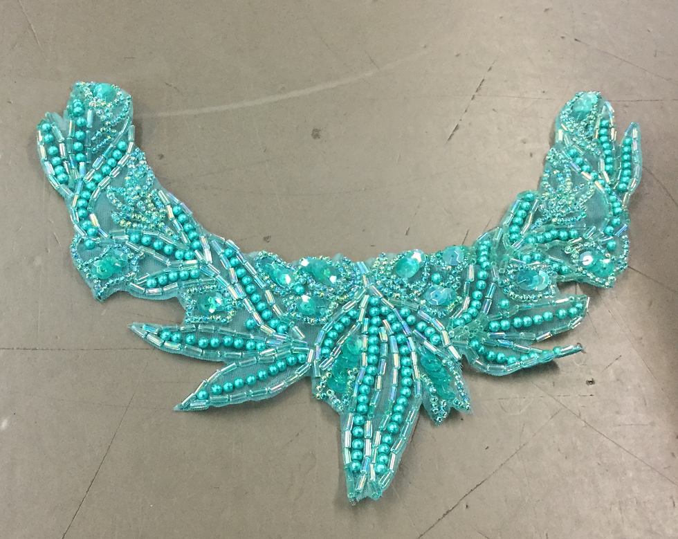 Thumbnail: Turquoise Beaded appliqué 7" x 6"