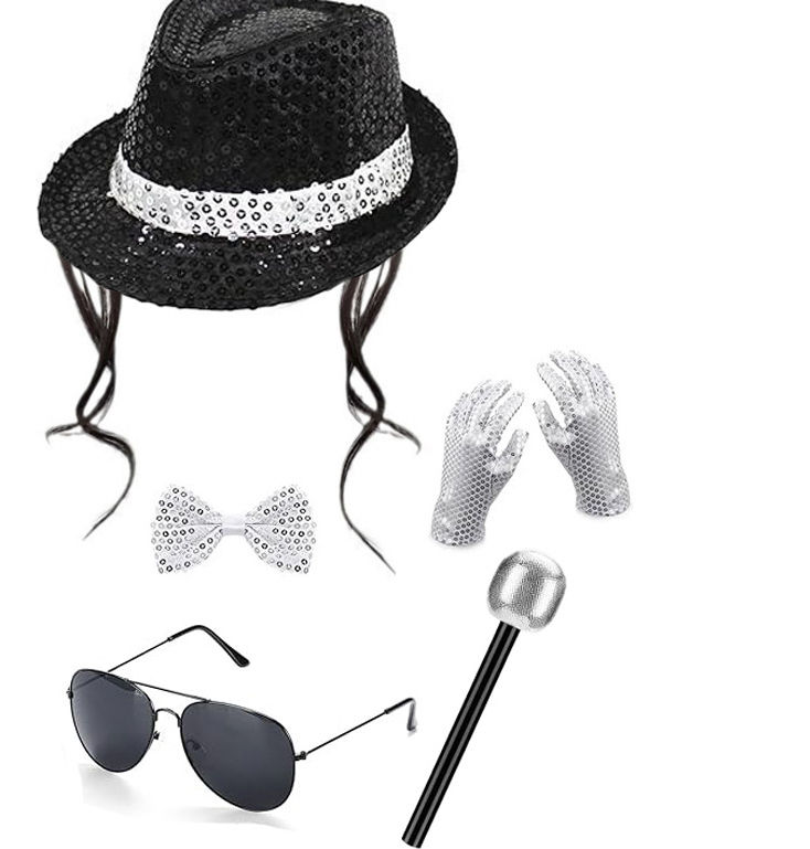 Miniature : Pack de 5 Accessoires Michael Jackson : Chapeau, Cravate, Nœud Papillon, Gants 