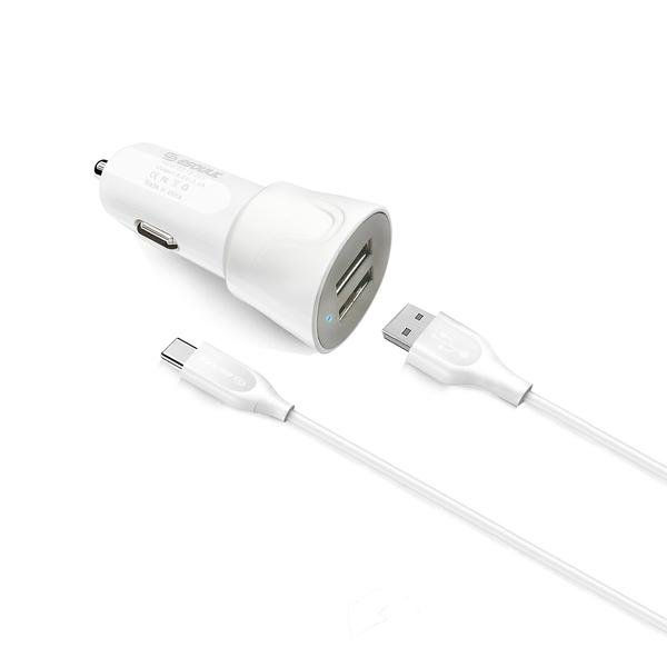 Thumbnail: Esoulk 12W 2.4A Dual USB Travel Car Charger With 5FT Type-C Charging Cable
