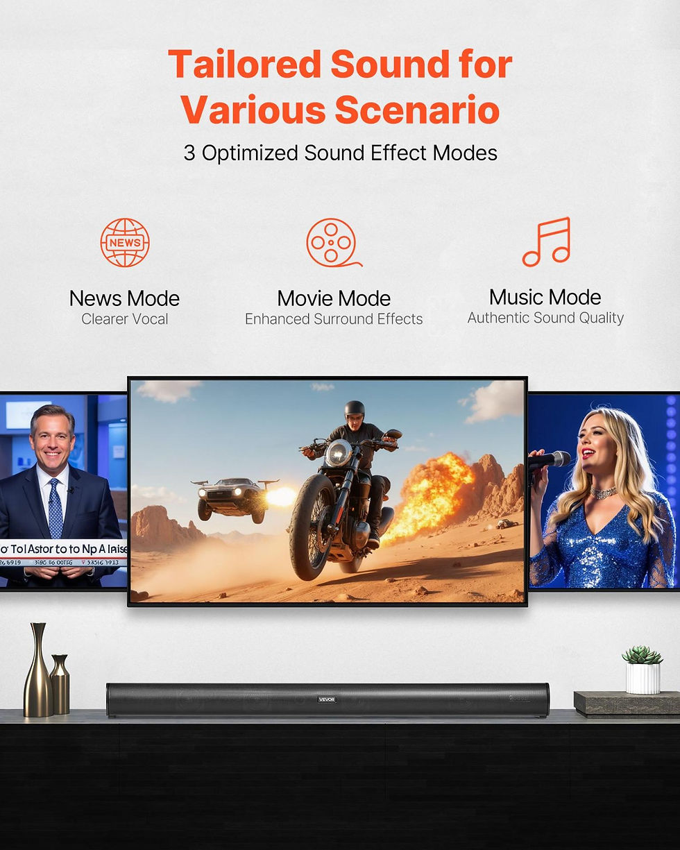 Thumbnail: VEVOR Sound Bar for Smart TV, 2.1 Channel, 35-Inch Compact Soundbar TV Speakers