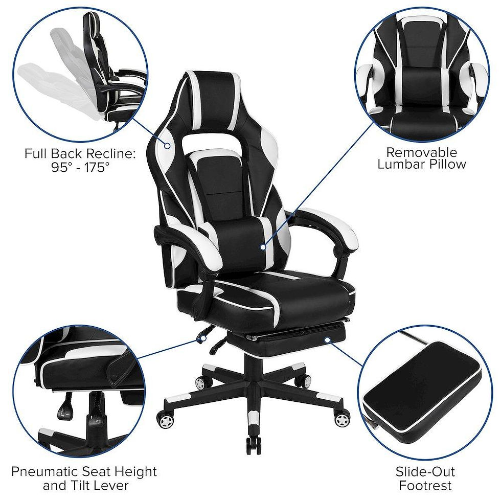 Thumbnail: Red Gaming Desk/Headphone Hook & White Reclining Back/Arms Gaming Chair