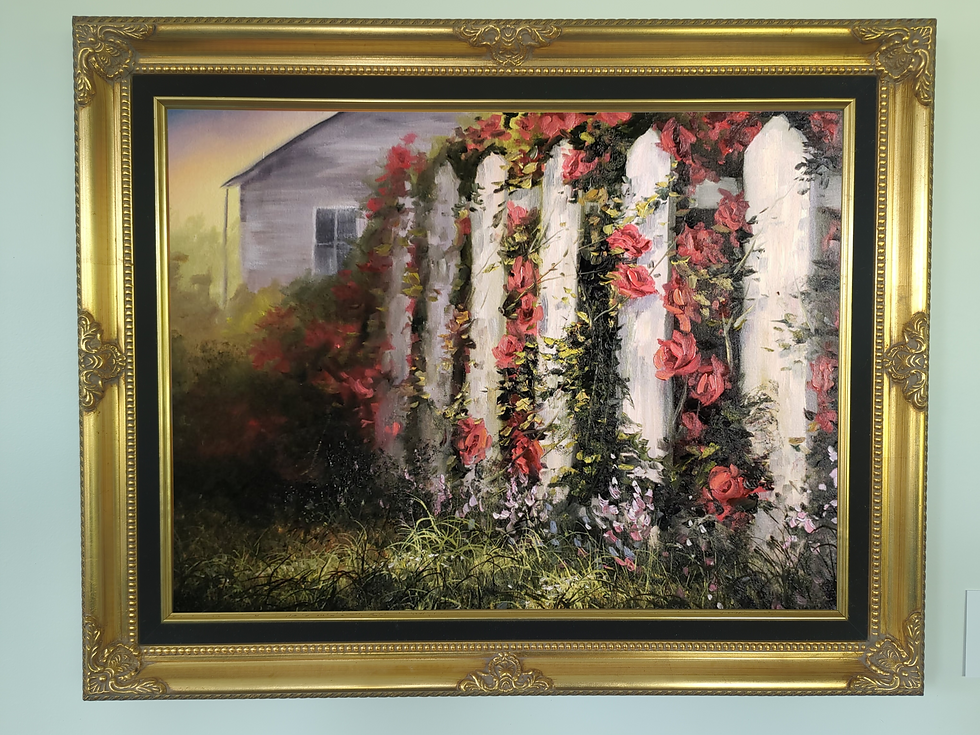Roses A White Fence at Sunset Oil Painting | paintwithkevin.com