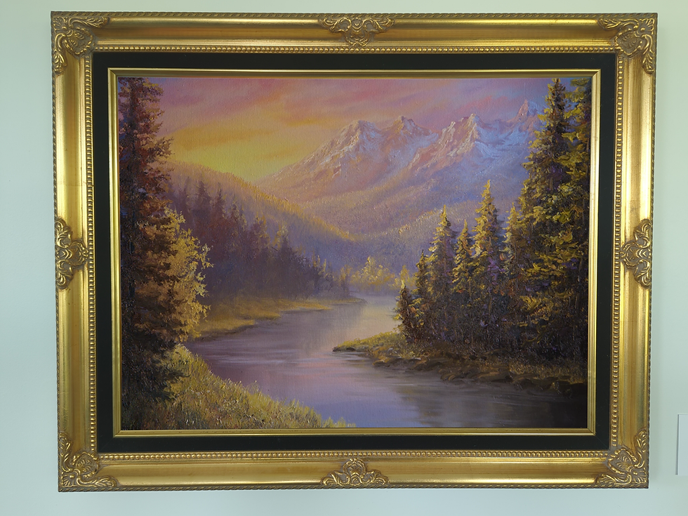 mountain landscape at sunset with a winding river | paintwithkevin.com