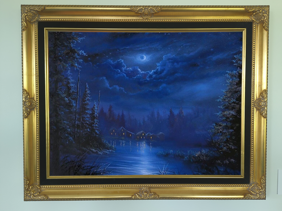 Moonlit Village Oil Painting | paintwithkevin.com